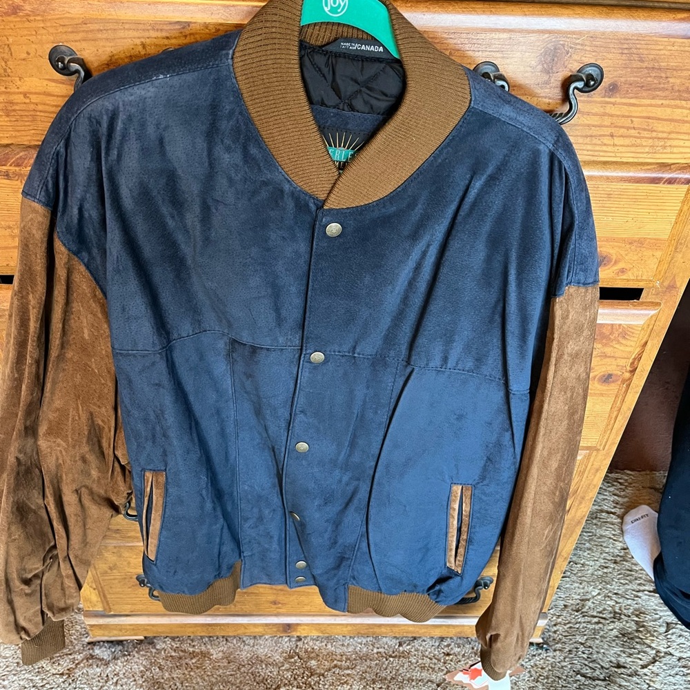 Leather Men's Navy and Brown Suede Jacket